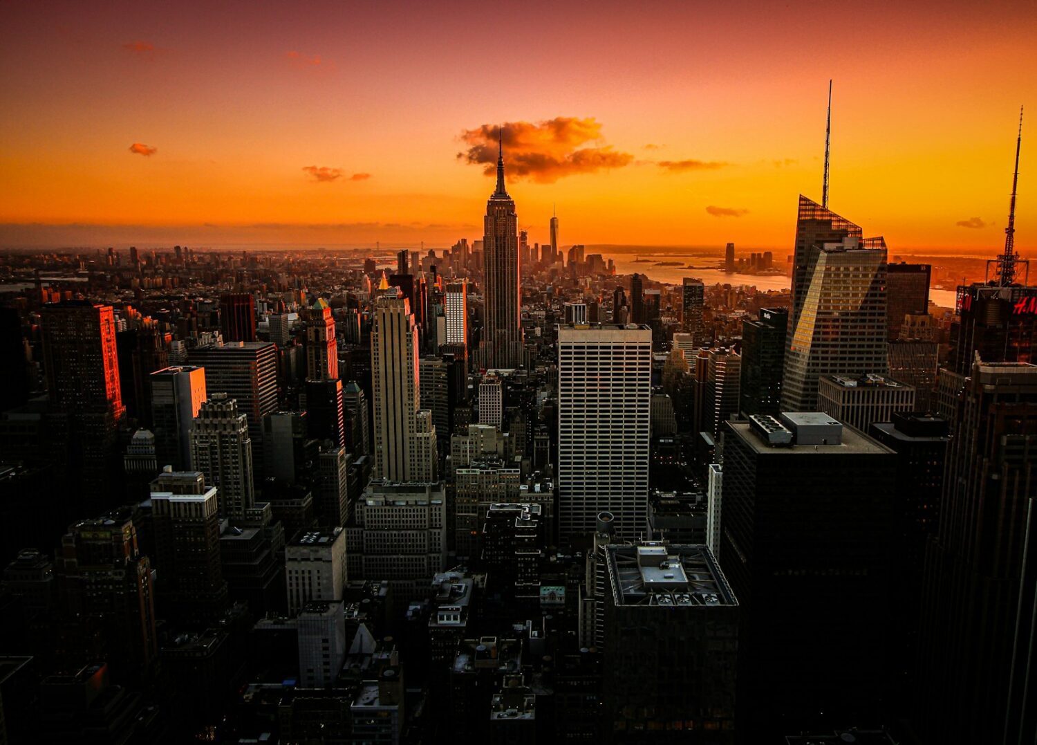 high rise buildings during sunset