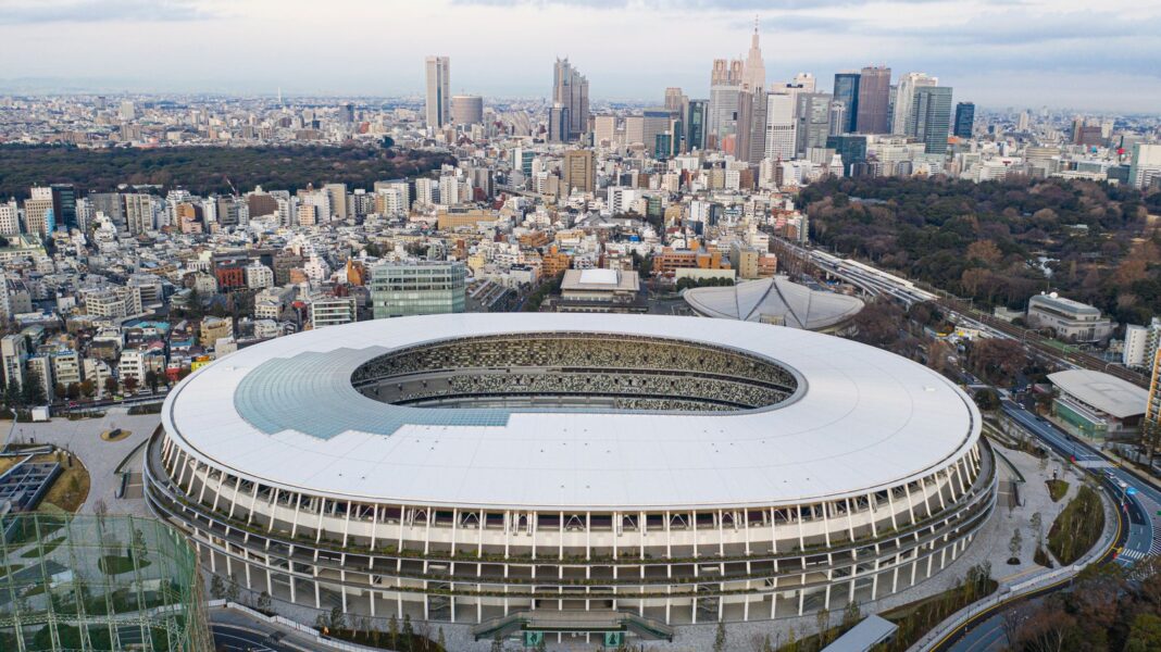 Aerial view of the Japan National Stadium in Tokyo